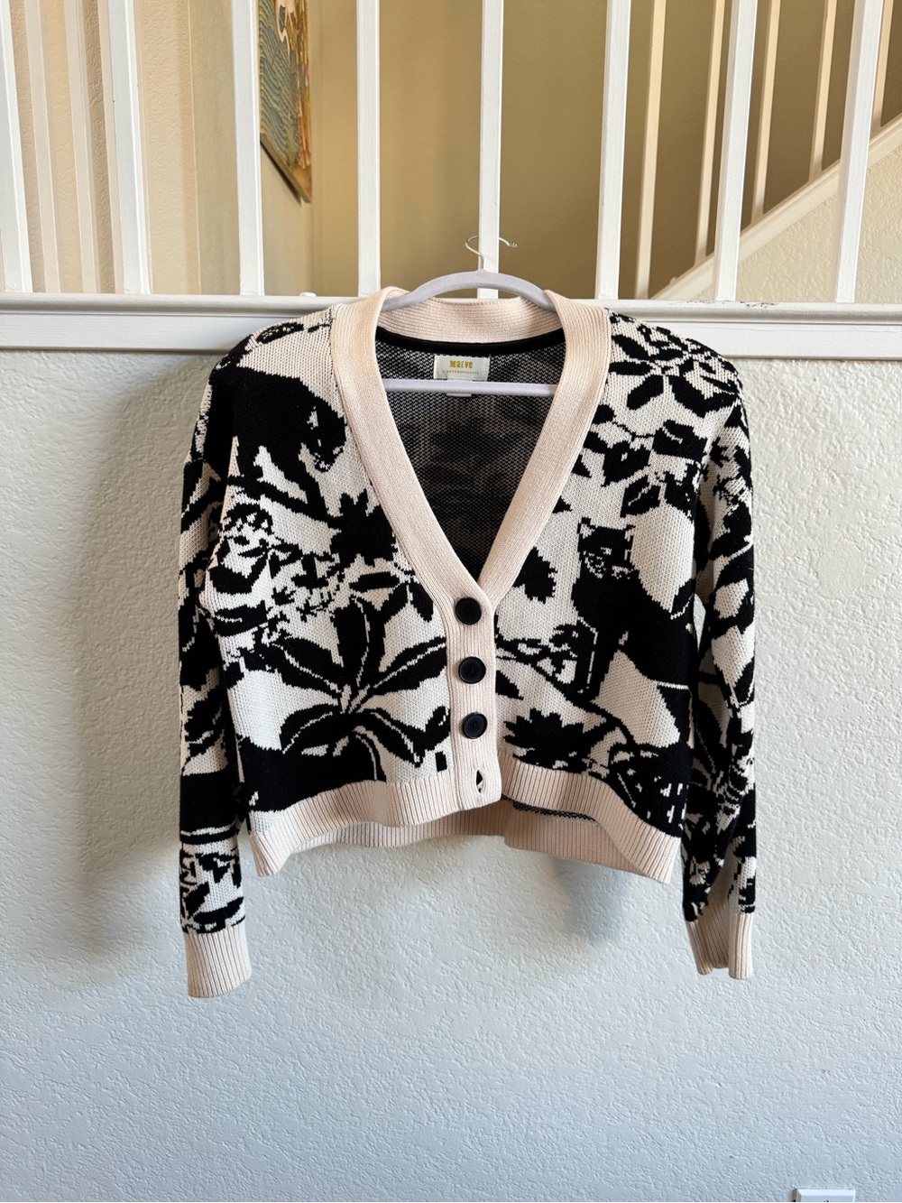 Anthropologie Maeve Jaguar Cardigan Sweater - Black & Cream